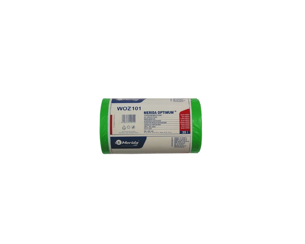 WOZ101 Одноразовые мешки для мусора OPTIMUM, 50 x 60 см, вместимость 35 л, рулон 50 шт, ЗЕЛЕНЫЙ, HDPE/LDPE Merida 