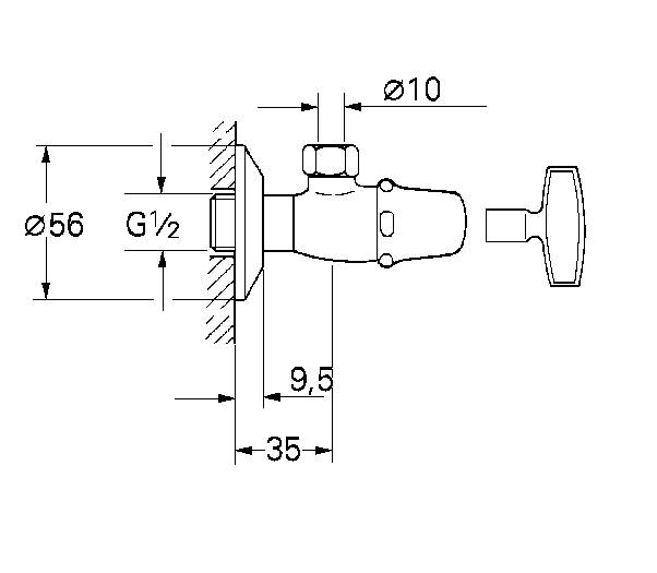 Вентиль угловой 1/2 дюйма GROHE Atlanta, хром (22917000) Spare Parts - Вид №1