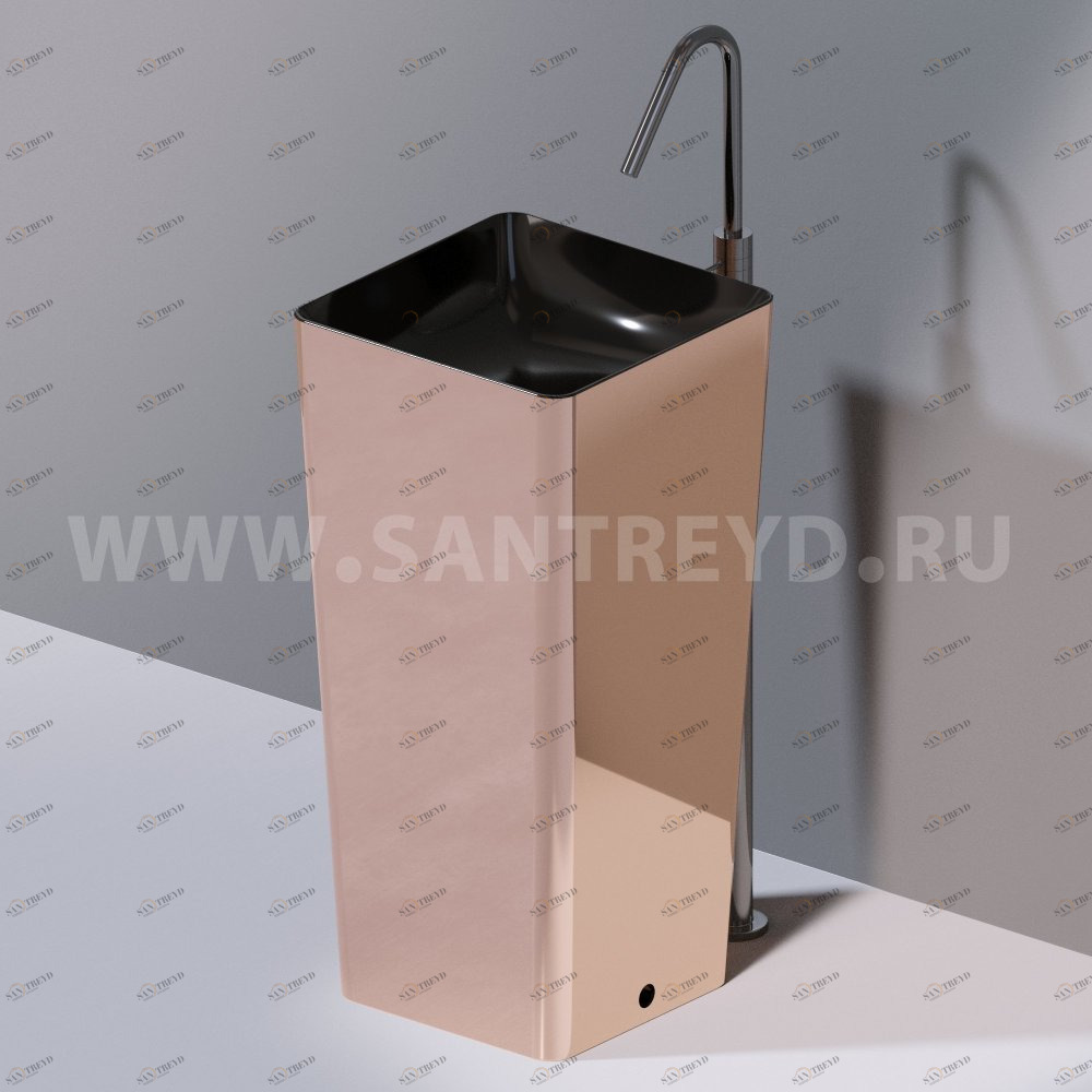 L506T0R0VT260 Раковина напольная ELITE SQUARE 420х420х870 мм без отверстия под смеситель Черный глянцевый декор медь AeT ITALIA