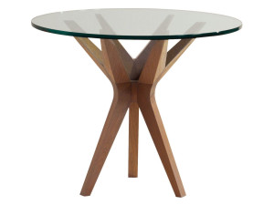 Высокий круглый стол из дерева и стекла