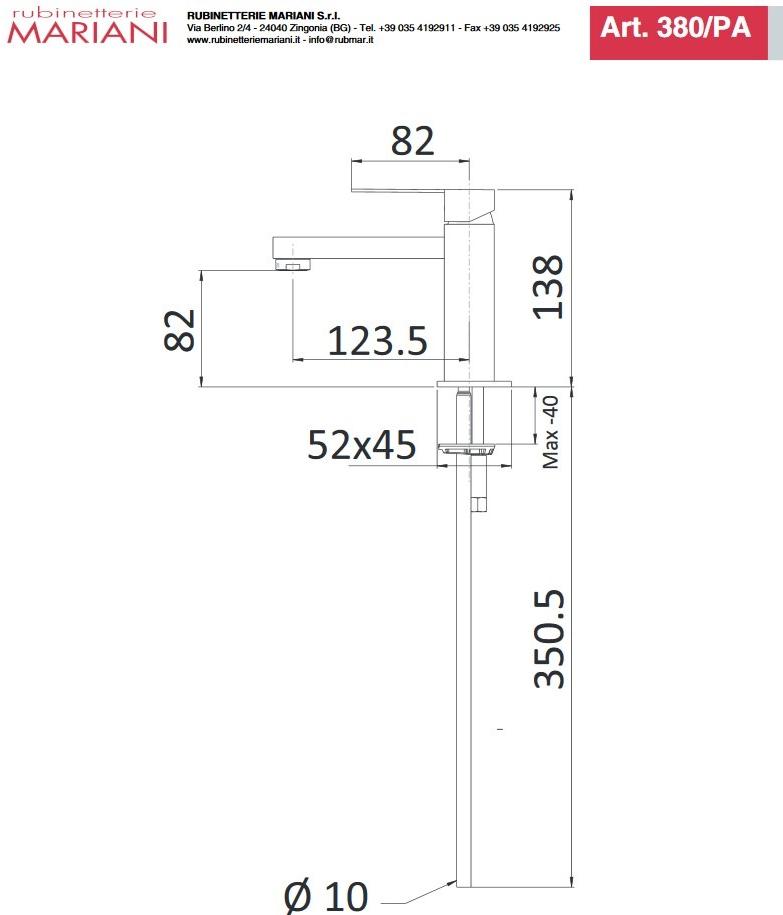 Смеситель для раковины, однорычажный, сливной Polar 380/pa Santreyd - Вид №2