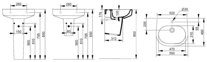 Керамическая подвесная овальная раковина с переливом Ceramica Dolomite мирт ARCH-00068323 - Вид №5