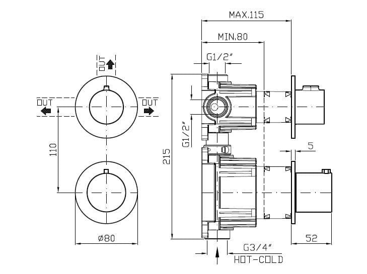 Термостатический смеситель для душа с переключателем Zucchetti Pan S ARCH-00039266 - Вид №12