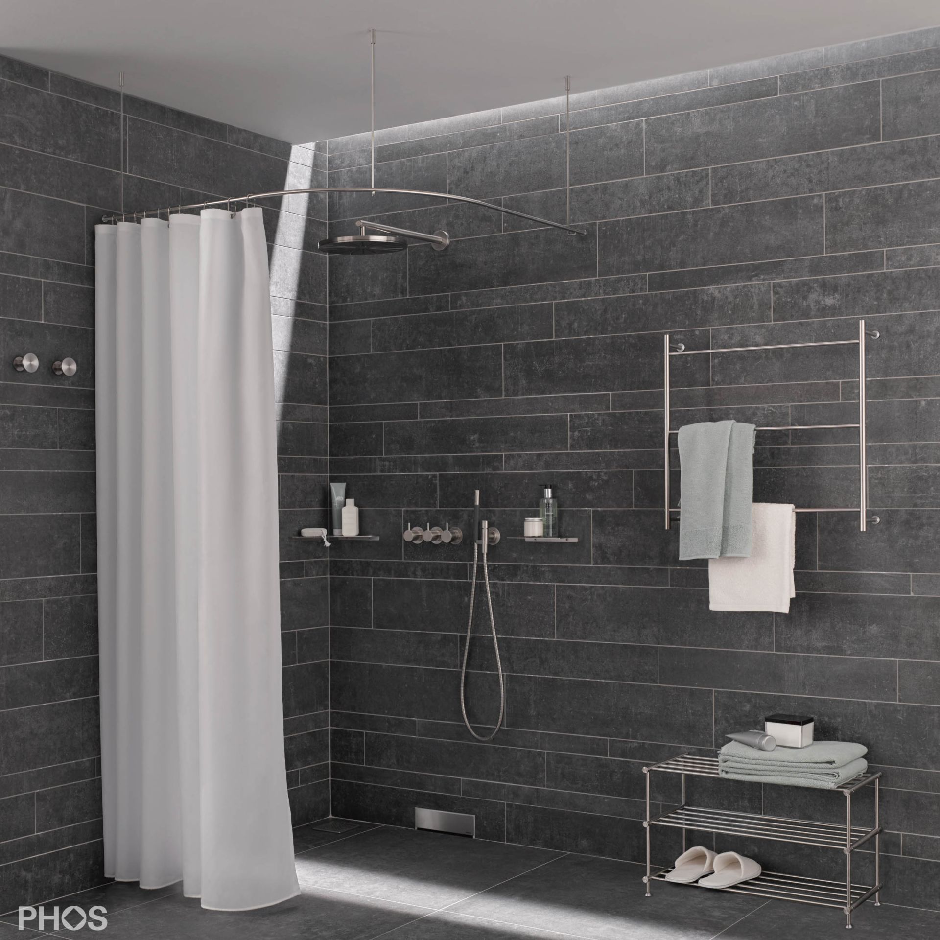 DSB500-1100F Карниз для душевой занавески четверть круга с радиусом дуги 50 см, 110 x 110 см для крепления к потолку PHOS  - Вид №1