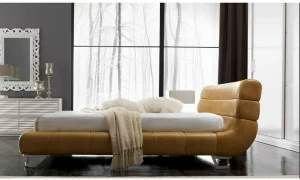 CorteZari Двуспальная кровать из кожи с обитым изголовьем Zoe gold 942