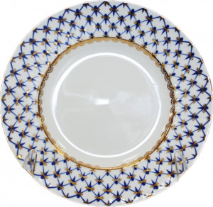 10523710 Императорский фарфоровый завод Тарелка пирожковая ИФЗ "Кобальтовая сетка" 15см, ф.Волна Фарфор костяной