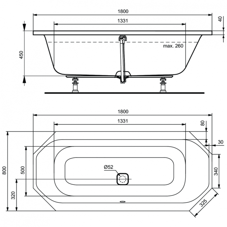 K747101 Восьмиугольная встраиваемая акриловая ванна 180X80 см Ideal Standard TONIC II - Вид №2