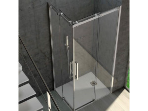 Стальная и стеклянная угловая душевая кабина с раздвижной дверью