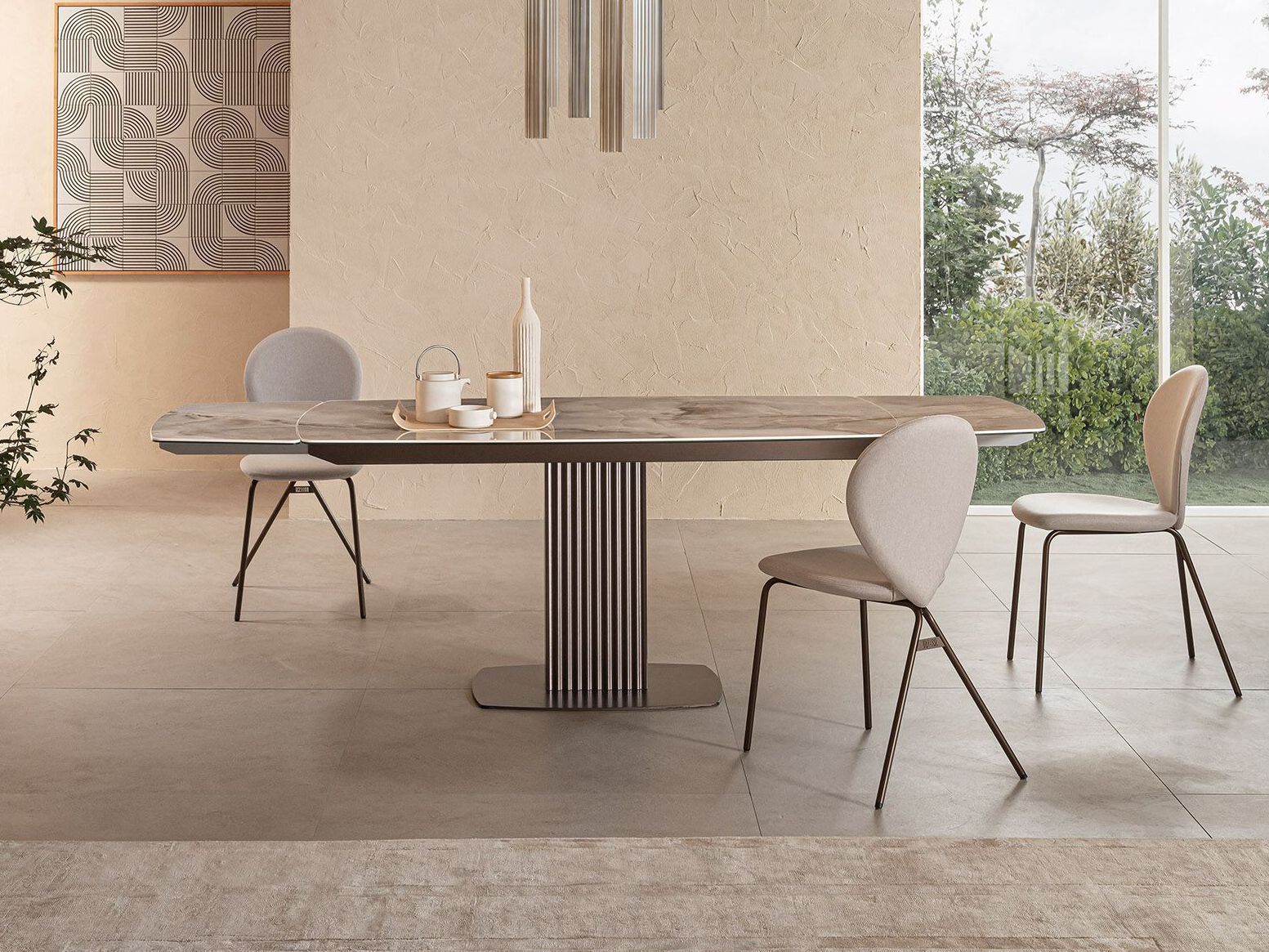 Металлический обеденный стол с керамической столешницей RIFLESSI Onda ARCH-00150859