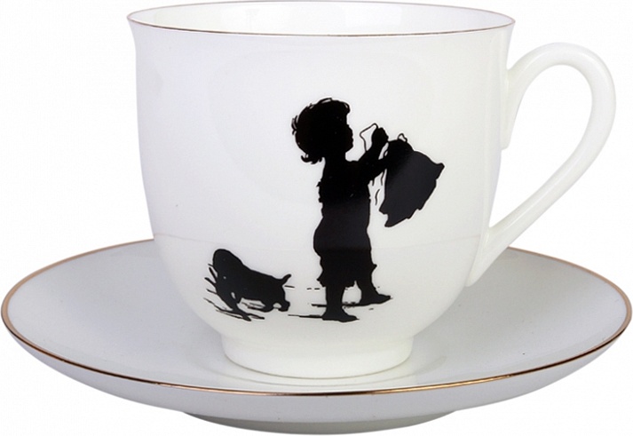 85402 Императорский фарфоровый завод Чашка с блюдцем "Силуэты. Хлопоты" "Ландыш" Фарфор костяной 