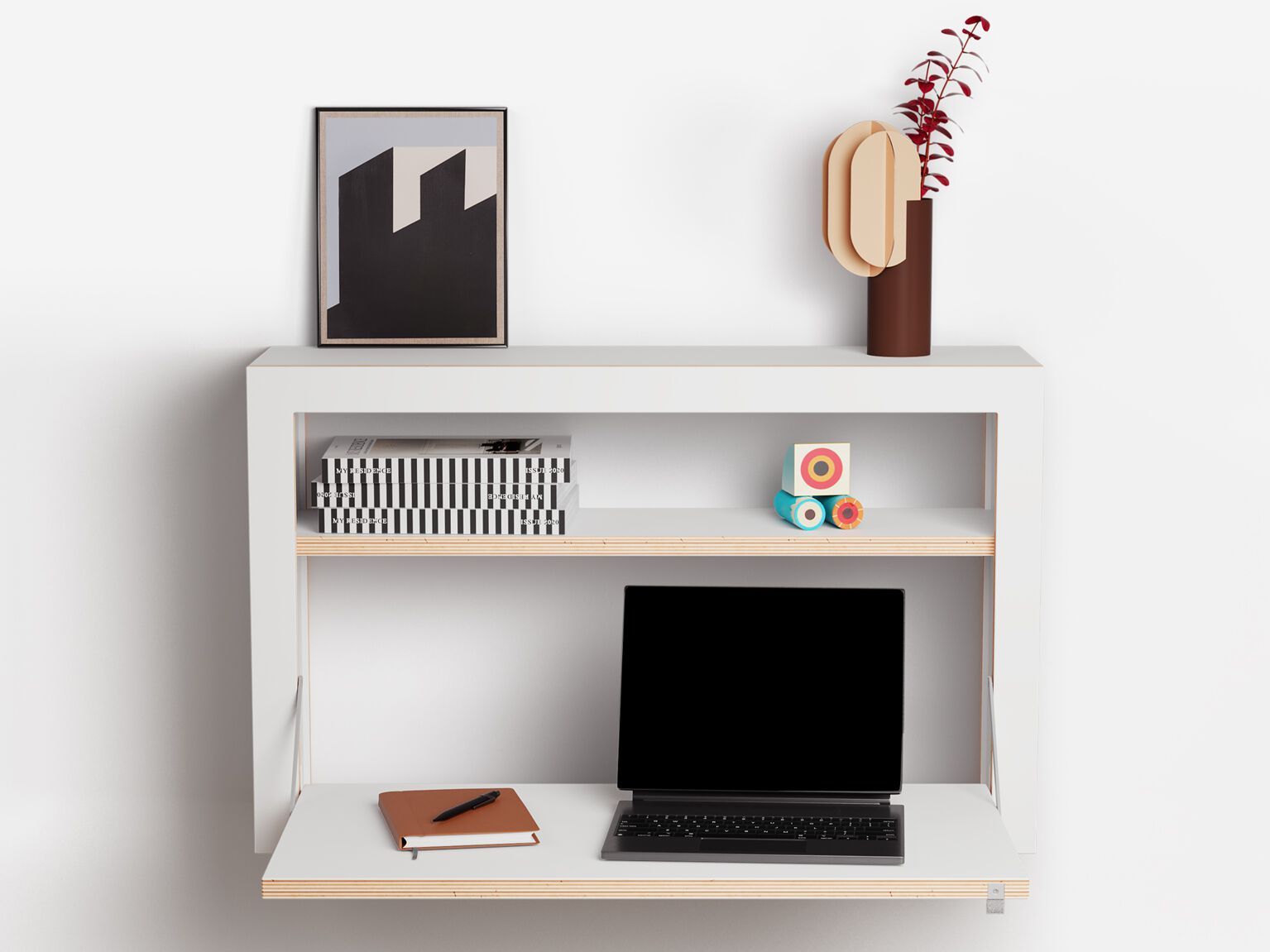 Фанерный подвесной письменный стол с откидными дверцами AMBIVALENZ Fläpps Box 80x50x20 ARCH-00113306