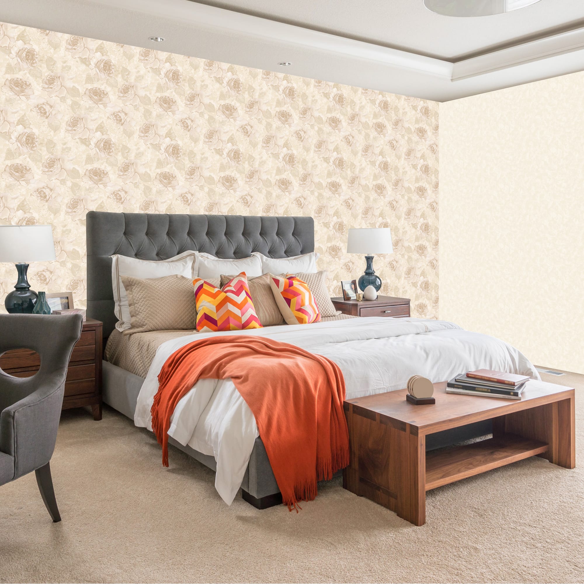 82134646 Обои флизелиновые бежевые 0.53 м 70105-220 Розы Santreyd  - Вид №2