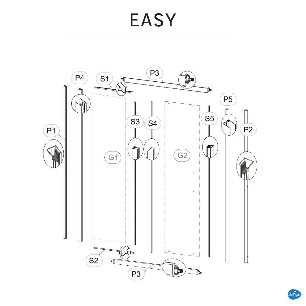 Комплект стекол для раздвижной душевой двери Sensea Easy 160 см прозрачное стекло, цвет профиля на выбор 85868673 STLM-2063414 - Вид №24