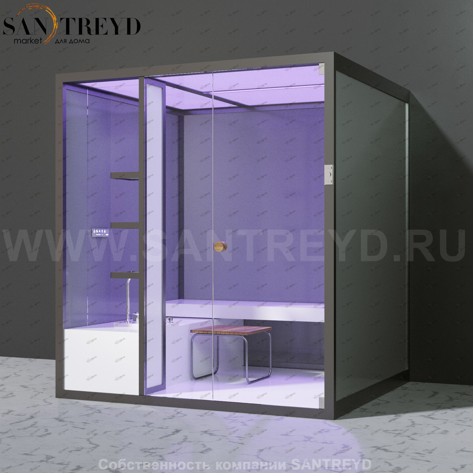 Effegibi BODYLOVE H BL30040006 Хаммам. Установка: к стене. Мощность: 7 кВт макс. Размеры: длина 200 см, ширина 176 см. Отделка: трубчатое стекло и гладкое стекло.