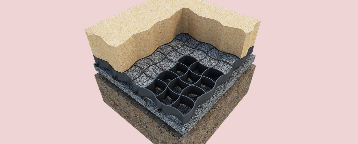 Runfloor Horses Сетка с высоким сопротивлением для уплотнения поверхностей для верховой езды. Geoplast  - Вид №1