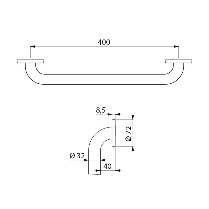 350504S Прямой опорный поручень Basic Ø 32, 400 мм, матовый DELABIE  - Вид №1