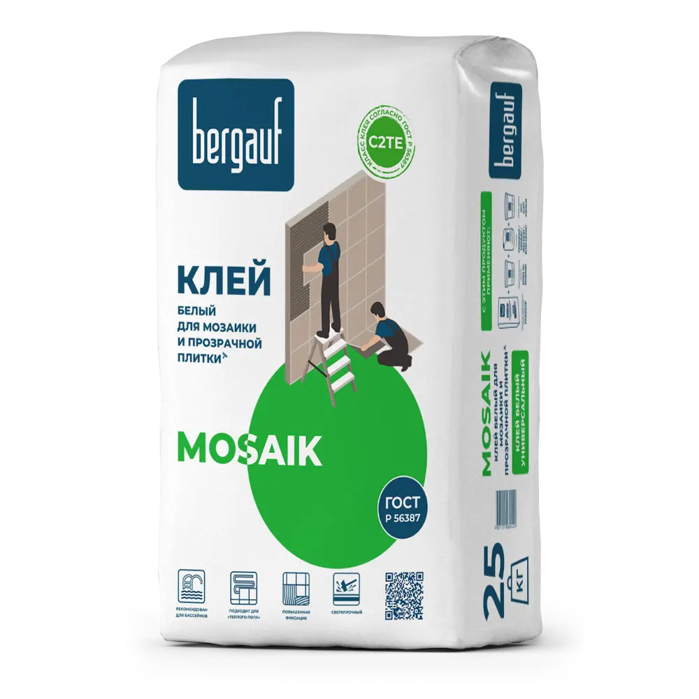 Клей для плитки Bergauf Mosaik С2TE 25 кг цвет белый STLM-2118134