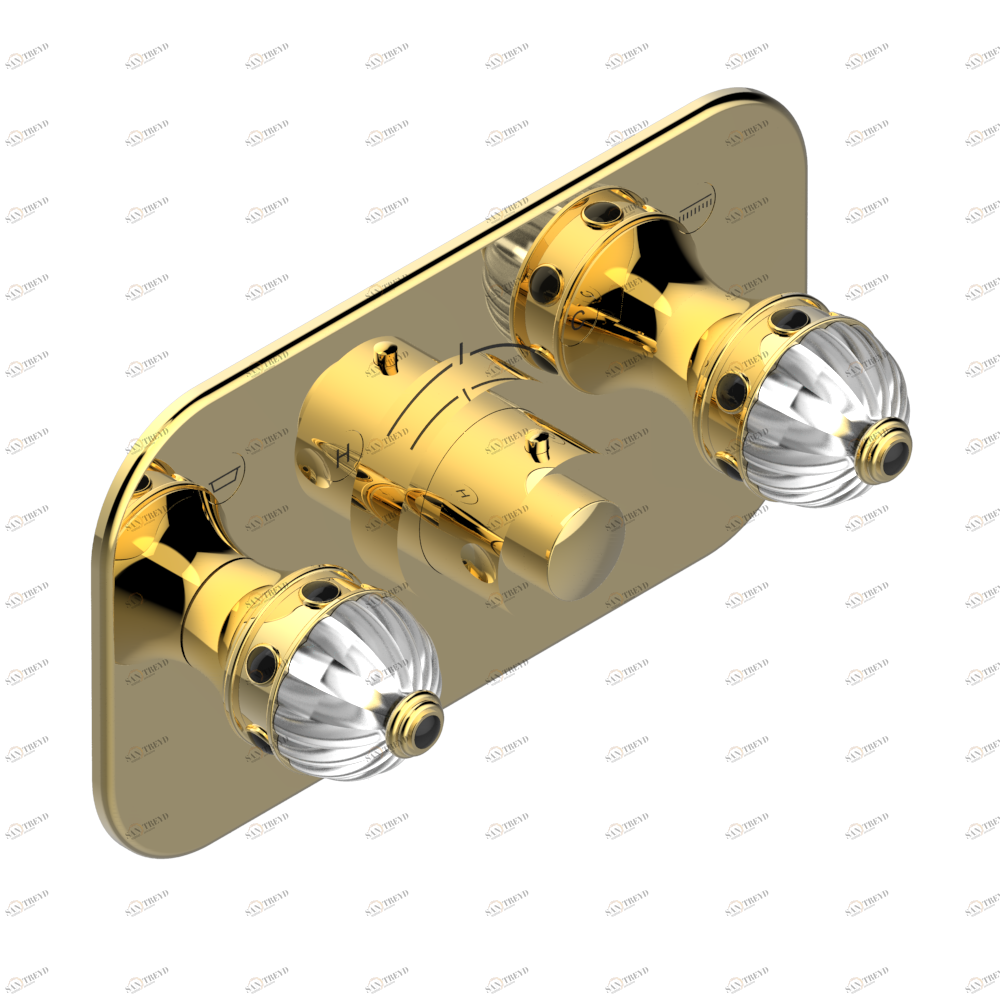 A1M-5401BEH Накладка с ручкой регулировки температуры и двумя маховиками для термостатического смесителя с горизонтальной установкой Thg-paris Amboise c чёрным ониксом Золото A1M 5401BEH CAT.F