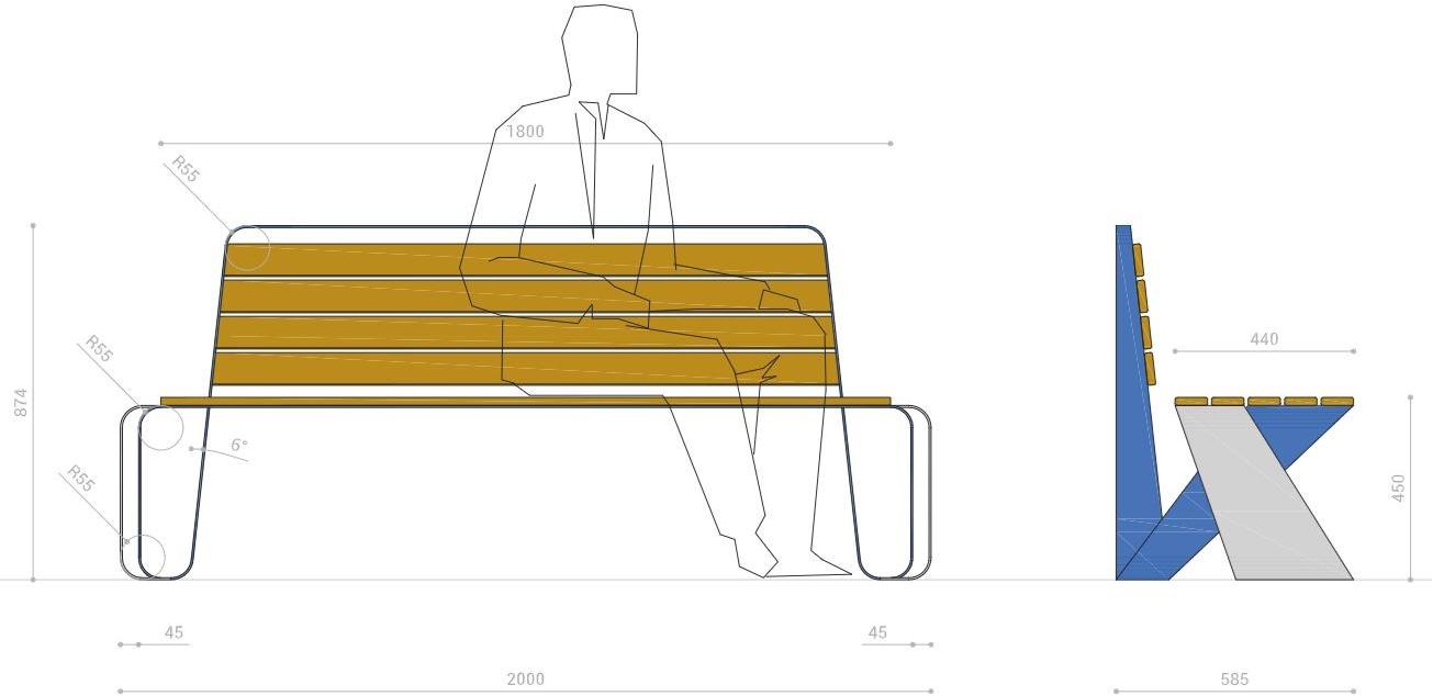 DIMCAR Скамья из стали и дерева со спинкой  G467  - Вид №4