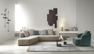 Тканевый диван с полуостровом