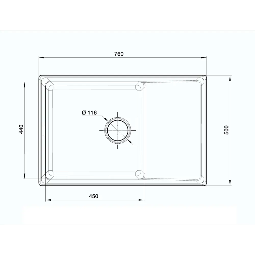 Кухонная мойка DELINIA с крылом 76×50 см из кварцевого композита 87806673 Мойка врезная STLM-0870714 - Вид №4