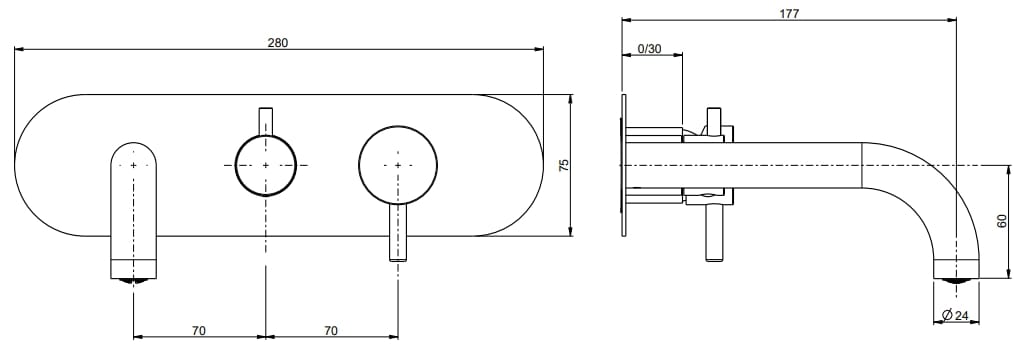Настенный смеситель для ванны с 3 отверстиями с пластиной Rubinetterie Frattini отдельная эстетика ARCH-00025332 - Вид №13