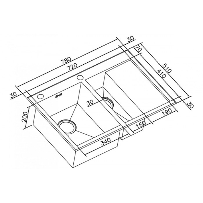 Zorg X-7851-2 L Мойка кухонная прямоугольная Zorg  - Вид №3