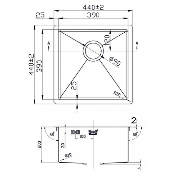 Zorg ZL R-440440 GRAFIT Мойка кухонная прямоугольная Zorg  - Вид №2