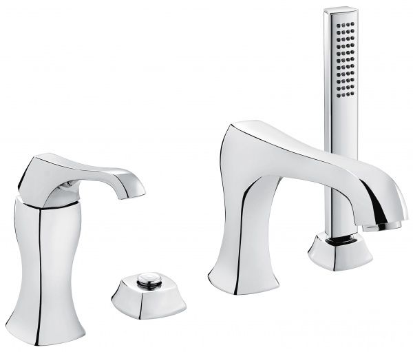 76120CR Комплект Ares с ручным душем для установки на борт ванны. На 4 отверстия, цвет хром EMMEVI