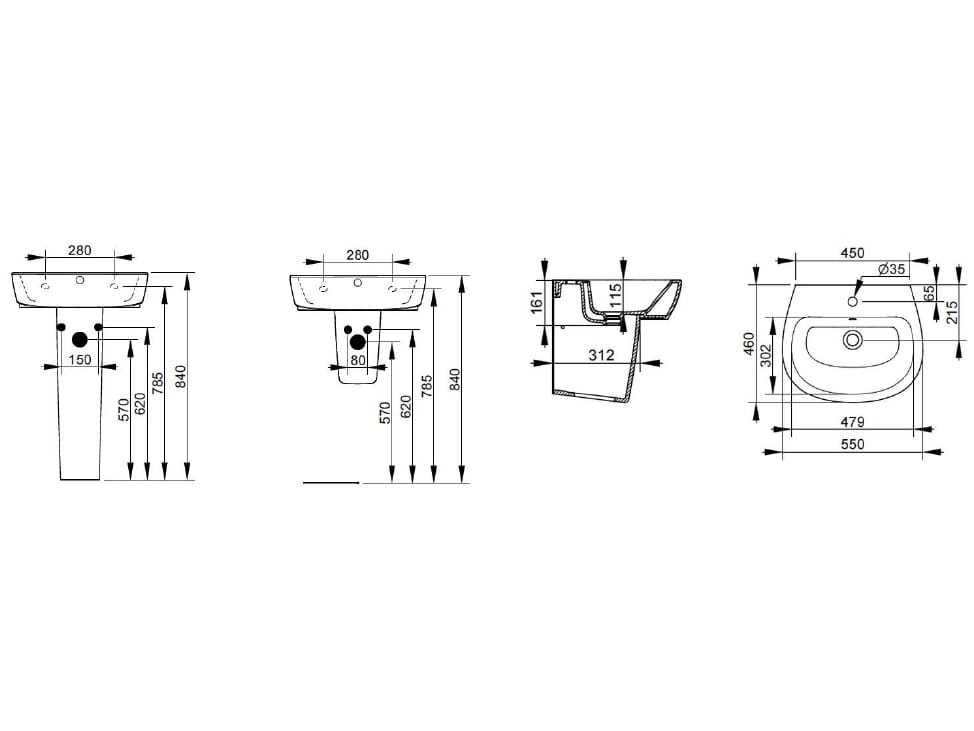 Керамическая подвесная раковина с переливом Ceramica Dolomite Demy ARCH-00034684 - Вид №5