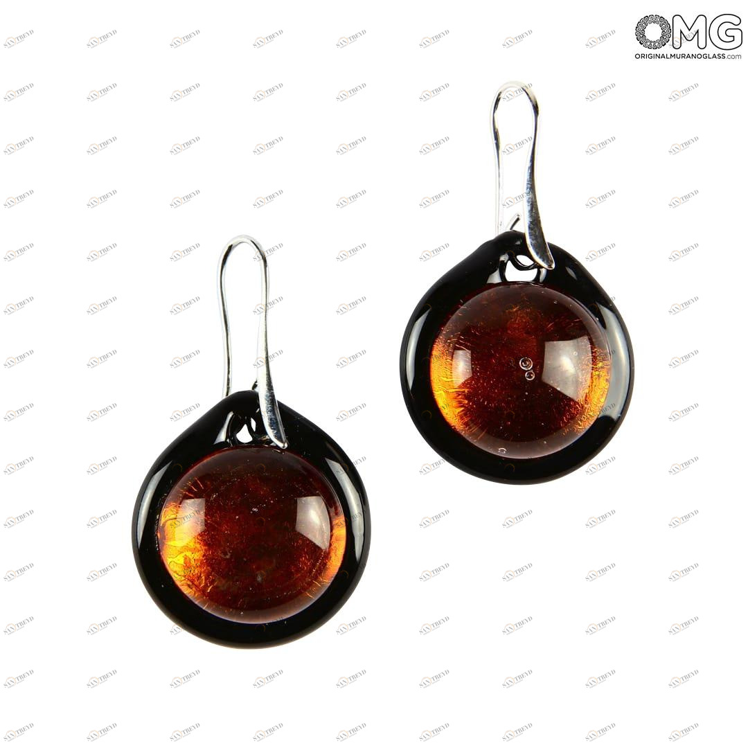 2460 ORIGINALMURANOGLASS Круглые янтарные серьги из стекла соммерсо - муранское стекло - Original Murano Glass OMG 2 см 