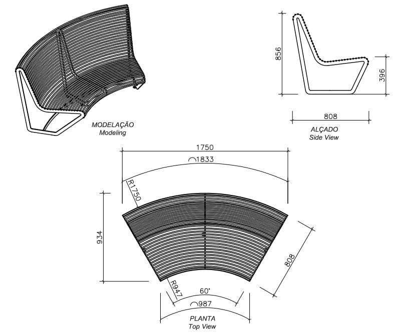 Стальная изогнутая скамья со спинкой amop рама ARCH-00026631 - Вид №1