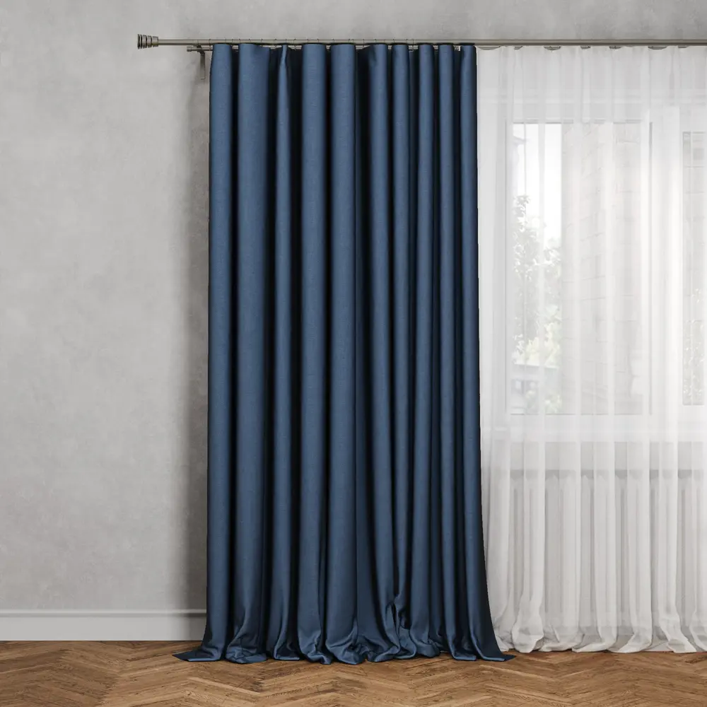 INSPIRE Looks - Готовая штора рогожка темно-синяя 200x260 см 82735254 STLM-1029537