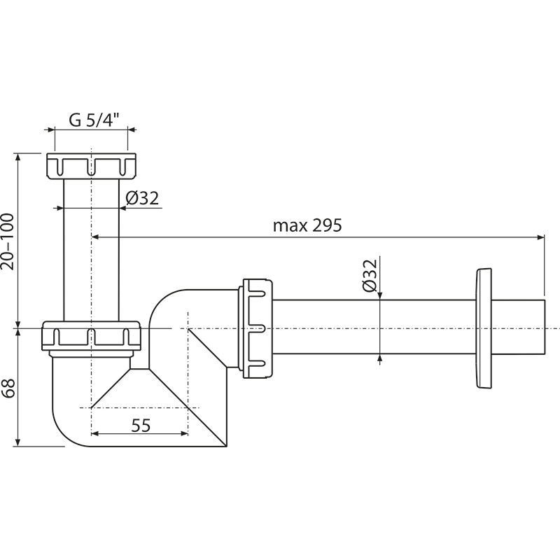 Сифон для умывальника и биде DN32 пластик ALCAPLAST A45FDN32 - Вид №1