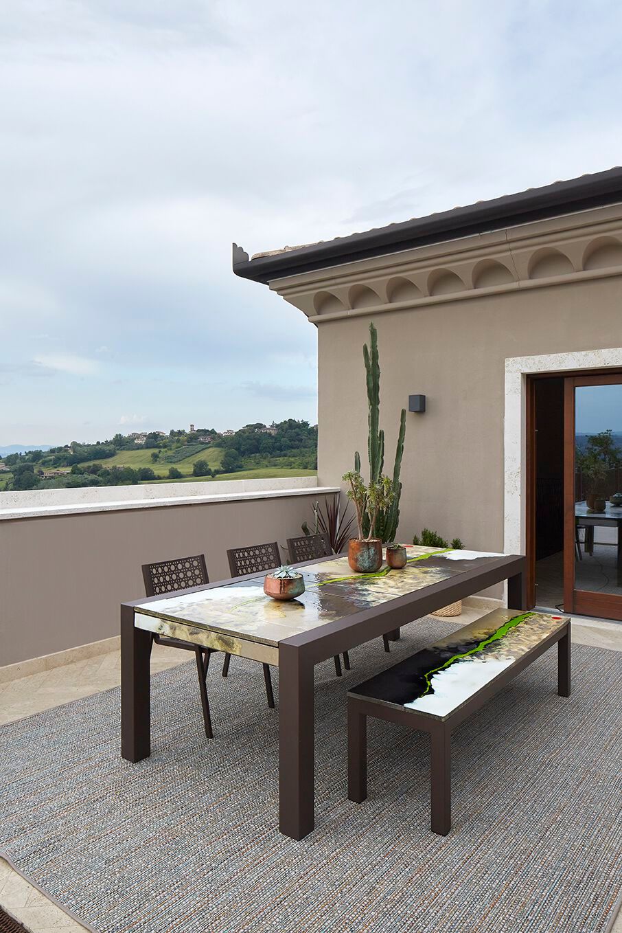 Скамья из фаянсовой лавы и нержавеющей стали DOMIZIANI современный ARCH-00138209 - Вид №1