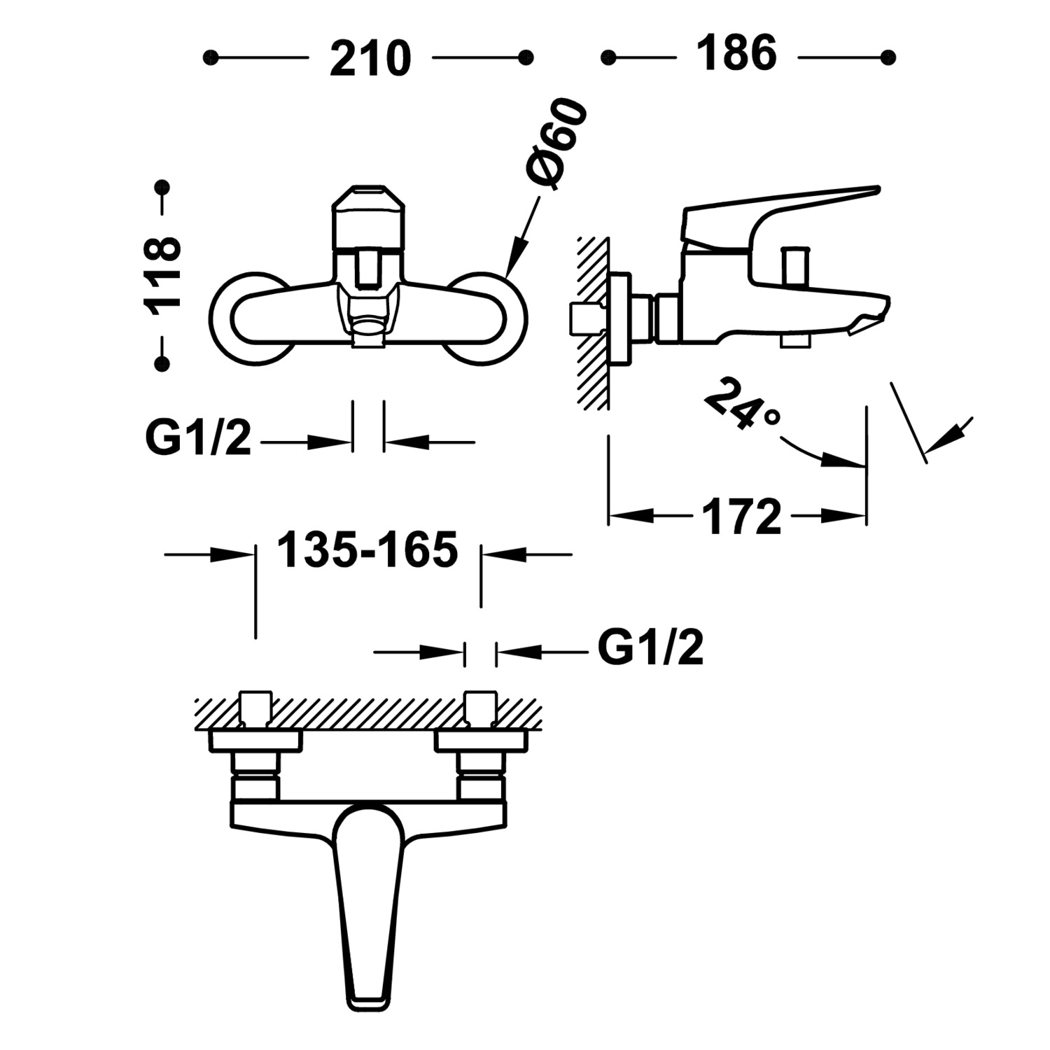 Настенный смеситель CANIGÓ с одной ручкой для ванны и душа-21727010 TRES Canigo - Вид №1