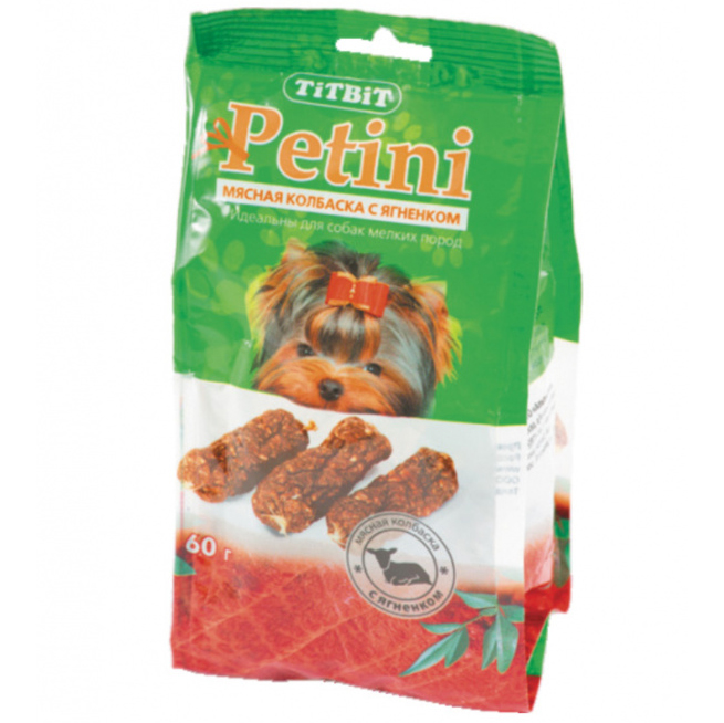 ПР0039783 Лакомство для собак Petini Колбаски с ягненком пакет 60г TITBIT 