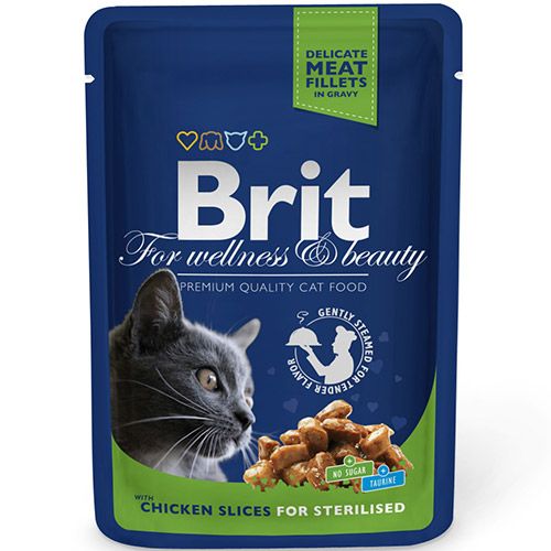 ПР0033697 Корм для кошек Premium Cat Курица для стерилизованных кошек конс. пауч Brit 