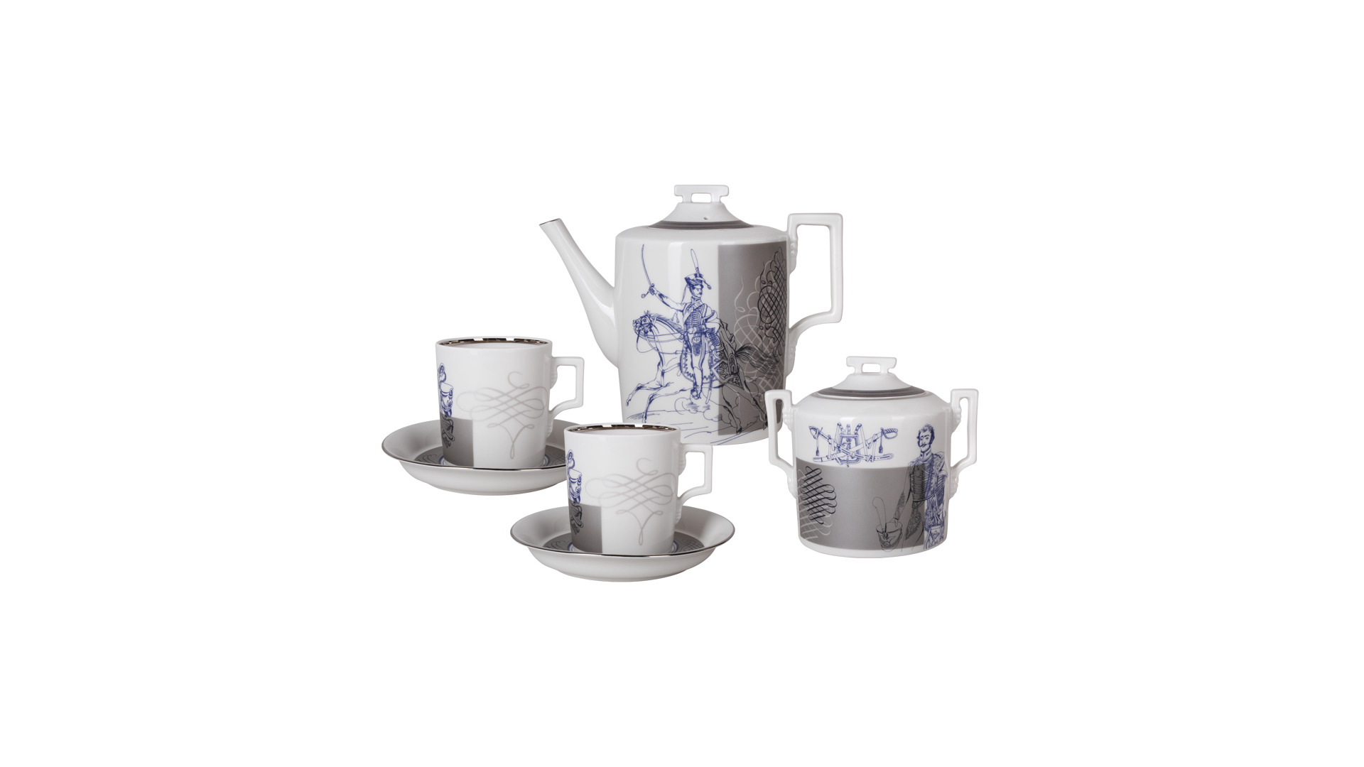 10605814 Императорский фарфоровый завод Сервиз чайный 6/14 "Гусарский" "Гербовая" Твёрдый фарфор  - Вид №1