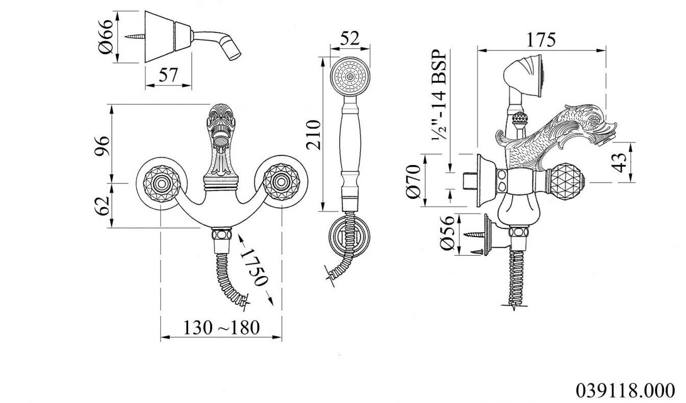 Bronces Mestre Смеситель для ванны на 2 отверстия с кристаллами swarovski® Antartica sun-id-1427631 - Вид №1