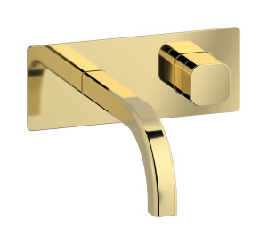 Настенный смеситель для раковины прогрессивный на 2 отверстия в комплекте с донным клапаном. WE ARE IB eo206ii_3 Pale Gold Elio