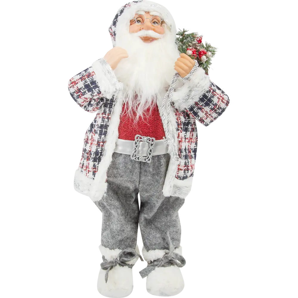Фигурка декоративная «Дед Мороз шуба в клетку», 60 см, пластик, цвет белый/красный RELANCE STLM-2096558 - Вид №1