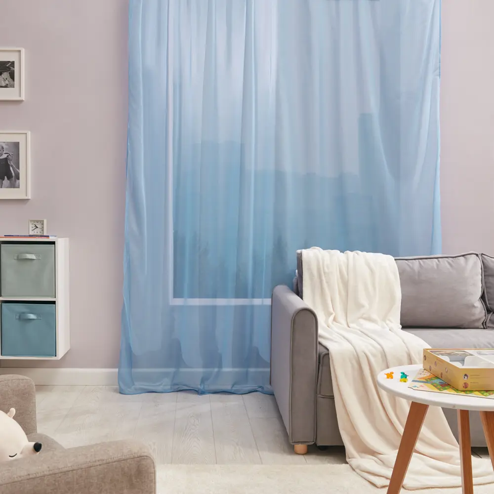 Тюль на ленте с утяжелителем Капри 250x260 см цвет голубой MIAMOZA STLM-2078421