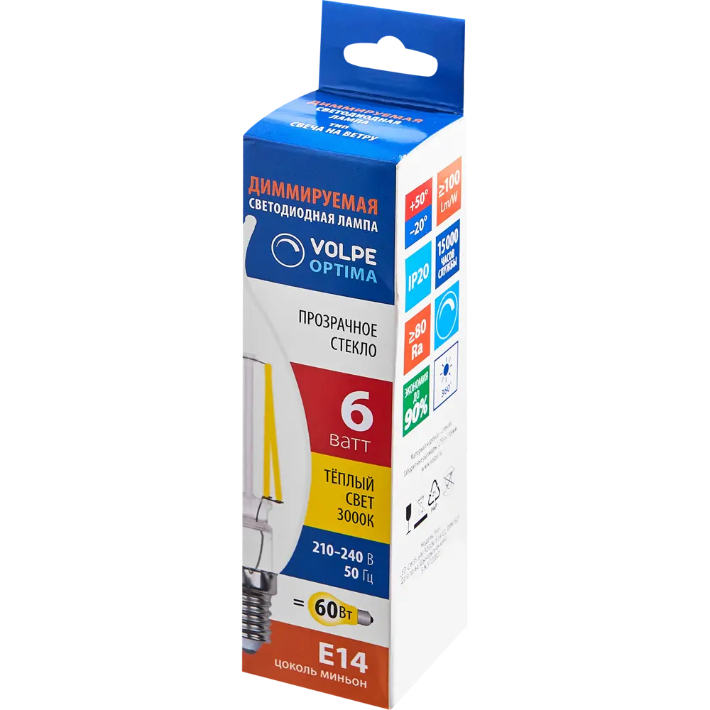 Лампа Volpe Е14 6 Вт DIM свеча 600 Лм теплый свет STLM-2196891 - Вид №4