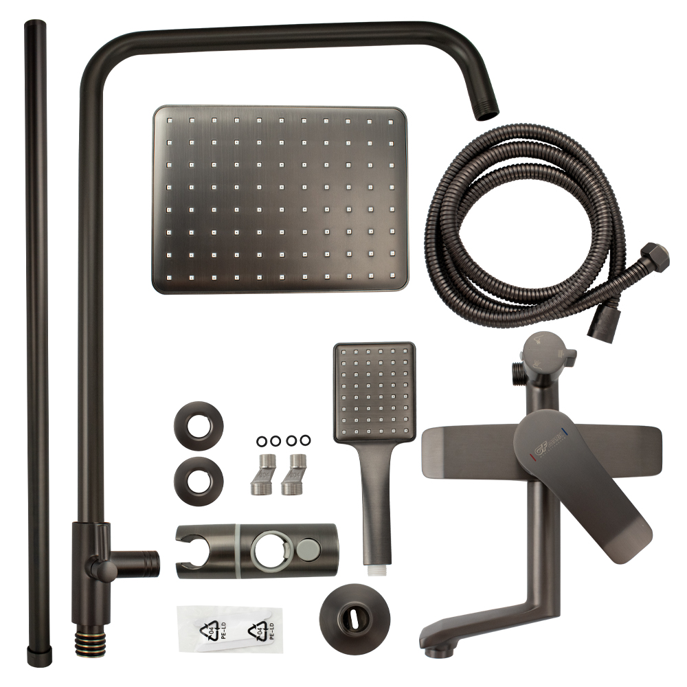 GFmark - Смеситель + стойка душевая "тропический душ" с двумя лейками, ТИТАН, код: 5175  - Вид №4