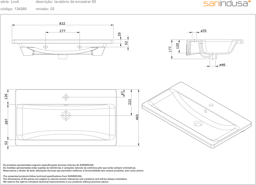 134360004 Подвесная раковина настенная прямоугольная Sanindusa  - Вид №1