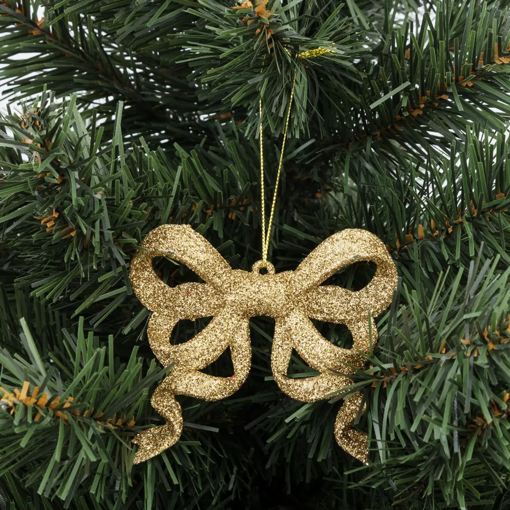 85156540 Елочная игрушка «Бантик» 9 см глиттер золотой STLM-0966770