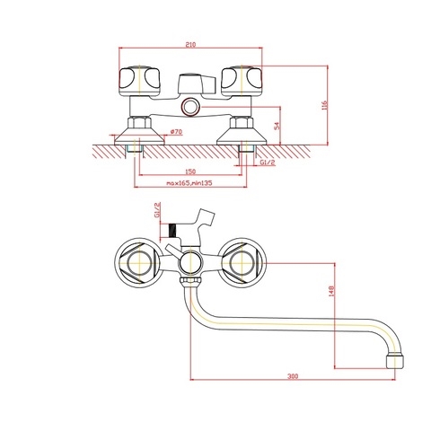 Orange Classic R M73-222cr двухвентильный смеситель для ванны/душа Никель sun-id-1517098 - Вид №1