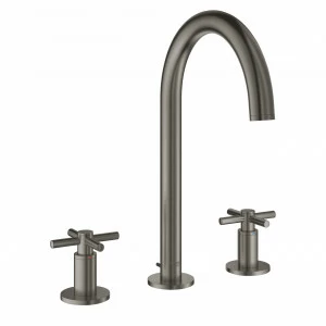 Смеситель GROHE Atrio New двухвентильный для раковины на 3 отверстия, монтаж на бортик, темный графит матовый (20008AL3)