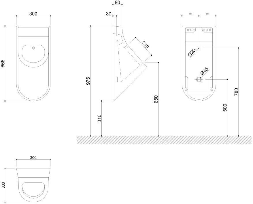 B41cqs05 Настенный писсуар, уринал с мушкой Ponte Giulio  - Вид №1